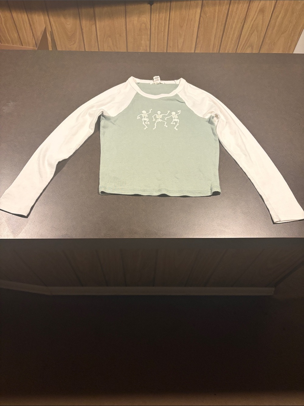 Full Tilt Girls' Mint Green and White Long Sleeve Raglan Tee with Dance Graphic